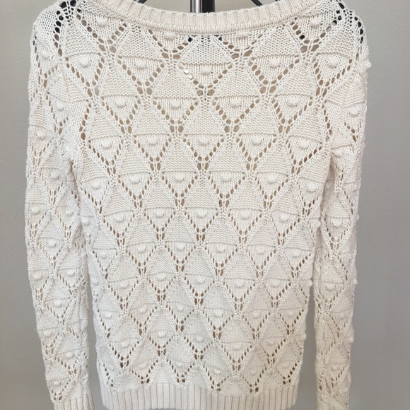 Tommy Hilfiger Ivory Crochet Knit Pom Sweater - Picture 2 of 8